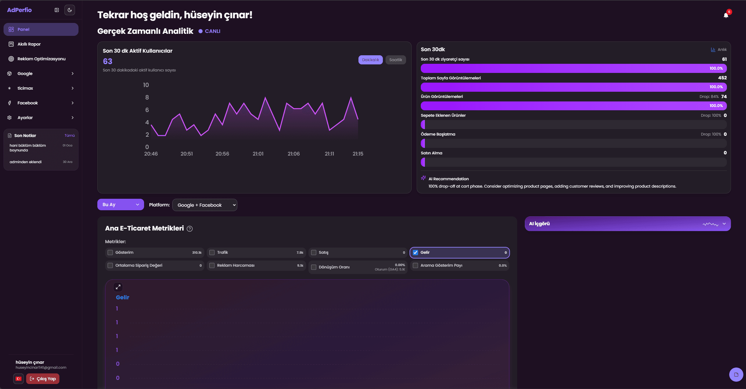 Smart Report dashboard önizlemesi